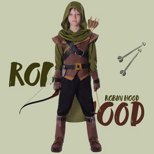 Joyfy Robin Hood Halloween Costume for Boys Girls , Green Renaissance Robin Outfit Set for Kids Halloween Role Play Dress Up Parties - 1 of 4