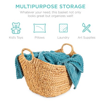 Natural Handwoven Wicker Hyacinth Storage Basket with Handles