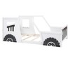 Twin Size Classic Car-Shaped Platform Bed With Wheels, Headboard, Footboard, 2 Doors And Windows On Either Side - 4 of 4