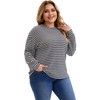 Women's Plus Size Striped Crew Neck Long Sleeve Elastic Cuffs Casual Blouses - Agnes Orinda - 2 of 4