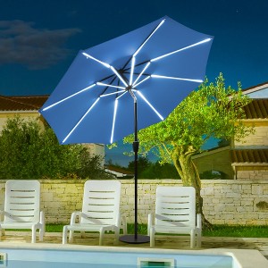 Costway 9Ft Solar LED Market Umbrella Aluminum Crank Tilt 16 Strip Lights - 1 of 4