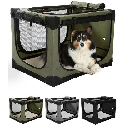 APRILSOUL 24 Inch Collapsible Travel Dog Crate for Medium Large Dogs, Portable Dog Crate 4-Door Foldable Soft Kennel