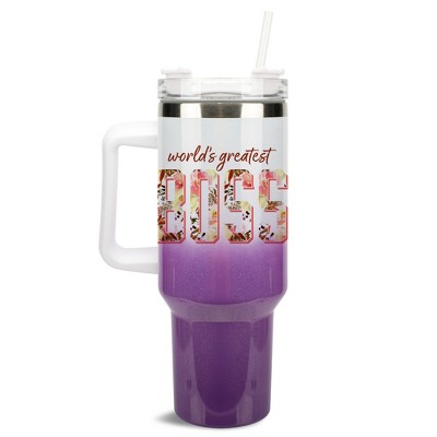 Elanze Designs World's Best Boss Rose Floral 40 oz. Stainless Steel, Large Water Bottle Coffee Mug, Spill & Leak Resistant, Thermal Travel Tumbler