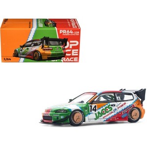 Pandem Civic EG6 RHD (Right Hand Drive) #14 "JACCS" White with Graphics 1/64 Diecast Model Car by Pop Race - 1 of 4
