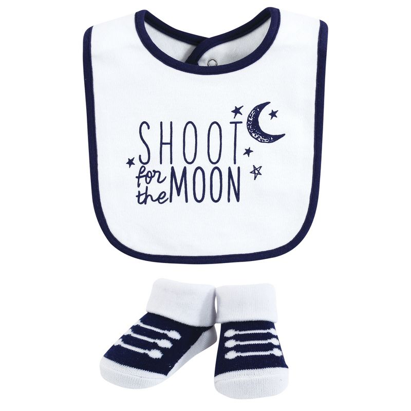 Yoga Sprout Baby Boy Cotton Bibs and Socks, Moon, One Size, 3 of 6