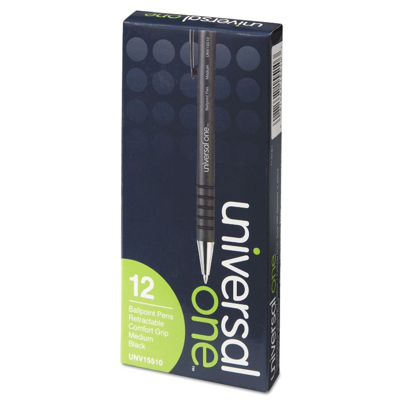 UNIVERSAL Comfort Grip Ballpoint Retractable Pen Black Ink Medium Dozen 15510, 3 of 9