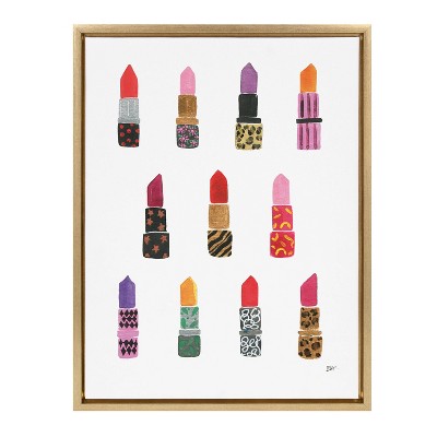 18" x 24" Sylvie All Kinds of Lipstick by Rongrong DeVoe Framed Wall Canvas Gold - Kate & Laurel All Things Decor