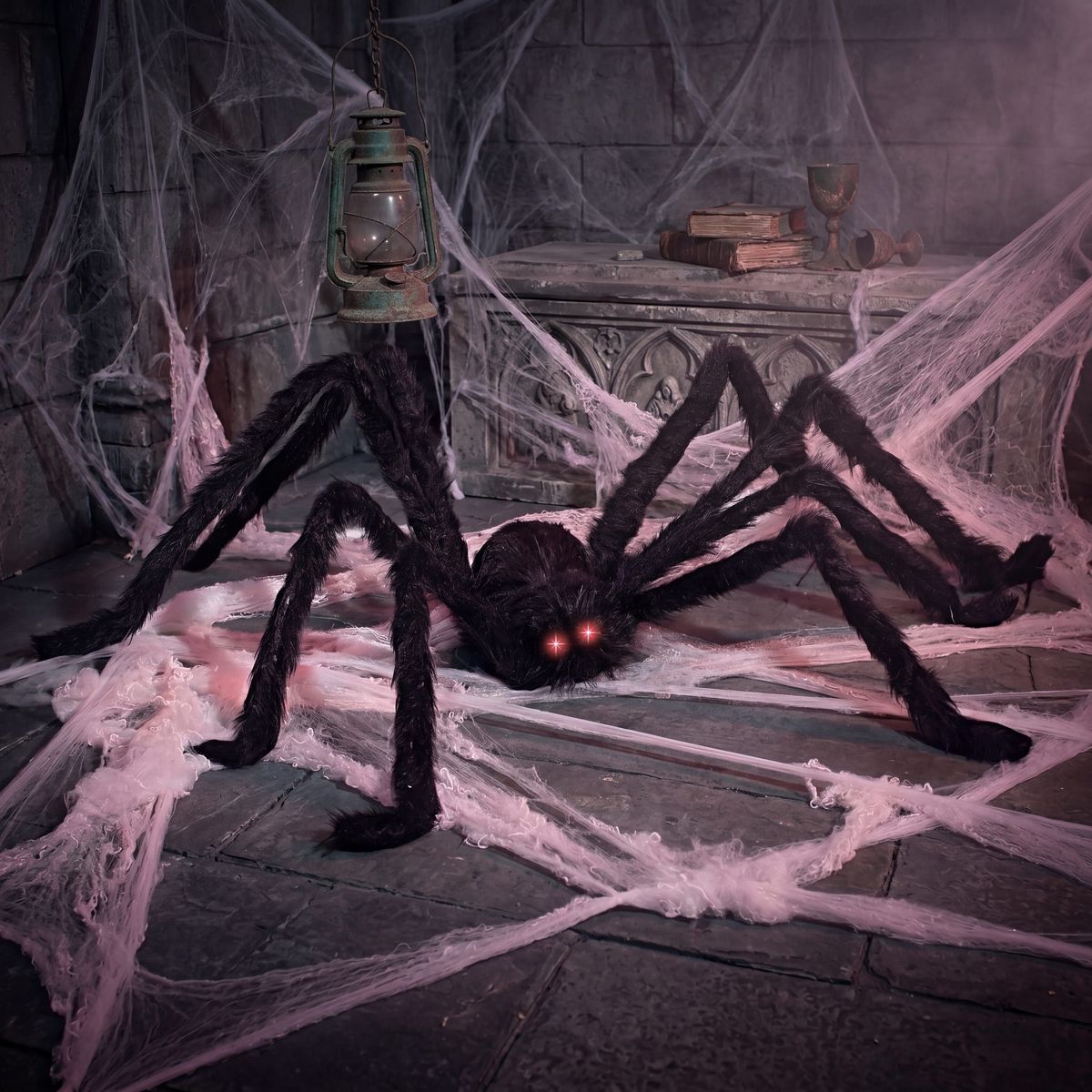Joyfy 5 Ft Spider Halloween Outdoor Decorations, Scary Hairy Spider Plush Spider for Yard Patio Lawn Garden Window Creepy Halloween Decor Props
