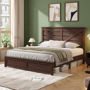 AMERLIFE Farmhouse Bed Frame with 49.2" Barn Door Headboard - 1 of 4