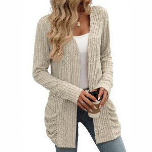 Clearlove Women Long Cardigan Lightweight Long Sleeve Open Front Sweater with Pockets - 1 of 4