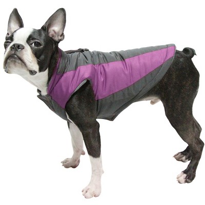 Gooby Trekking Jacket, Small Dog Fleece Lined Jacket with Water Resistant Shell and Leash Ring, Purple, Large