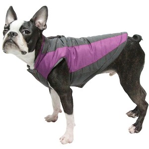 Gooby Trekking Jacket, Small Dog Fleece Lined Jacket with Water Resistant Shell and Leash Ring, Purple, Large - 1 of 1