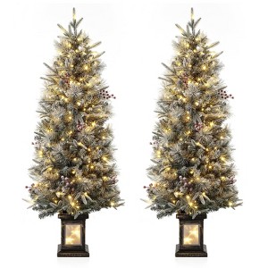 Coucheta 4.5Ft Pre-Lit Snow Flocked Christmas Tree with 8-Mode Warm White LEDs, Mini Pine Tree for Indoor/Outdoor Holiday Decor, Black Base - 1 of 4