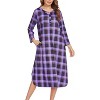 Ekouaer Womens Long Nightgowns Plaid Sleepwear Soft Loose Nightshirt 3/4 Sleeve Plus Size Housecoat with Button & Pockets - 3 of 4