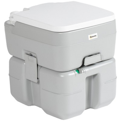 Outsunny 5.3 Portable Camping Toilet, Porta Potty with Level Indicator and Anti-Leak Handle Pump for Boating, Hiking, Travel, RV