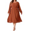 Agnes Orinda Women's Plus Size V Neck Long Sleeve Tie Belt Flowy Midi Swiss Dot A Line Dresses - 2 of 4