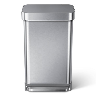 simplehuman 45L Rectangular Step Trash Can with Liner Pocket Brushed  Stainless Steel and Gray Plastic Lid