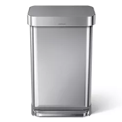 simplehuman 45L Stainless Rectangular Step Trash Can Brushed Silver with Plastic Lid