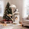 BingoPaw 56 Inch Tall Modern Multi-Levels Cat Tree Tower Cats Furniture Kitten Play Center with Flower Perch, Wicker Basket & Solid Willow Wood Posts - 2 of 4