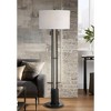 Franklin Iron Works McKinley Industrial Rustic Floor Lamp 73 1/4" Tall Black Faux Wood White Linen Drum Shade for Living Room Bedroom Office House - 2 of 4