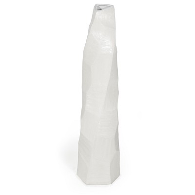HomeRoots 47" White Faceted Geometric Tapered Ceramic Floor Vase
