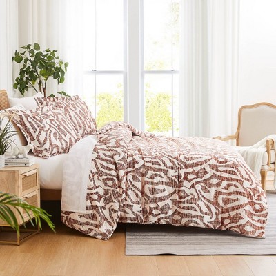 Rust and White Microfiber Twin/Twin XL Duvet Cover Set