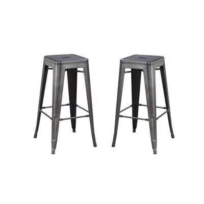 30" Bar Stool with Metal Seat And Frame (Set of Two)  in Black - Wallace & Bay