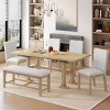 6 PCS Extendable Dining Table Set, 1 Dining Table and 4 Chairs and 1 Bench, Rubber Wood Chairs and Bench with Polyester Cushions-Baofuwish - 2 of 4