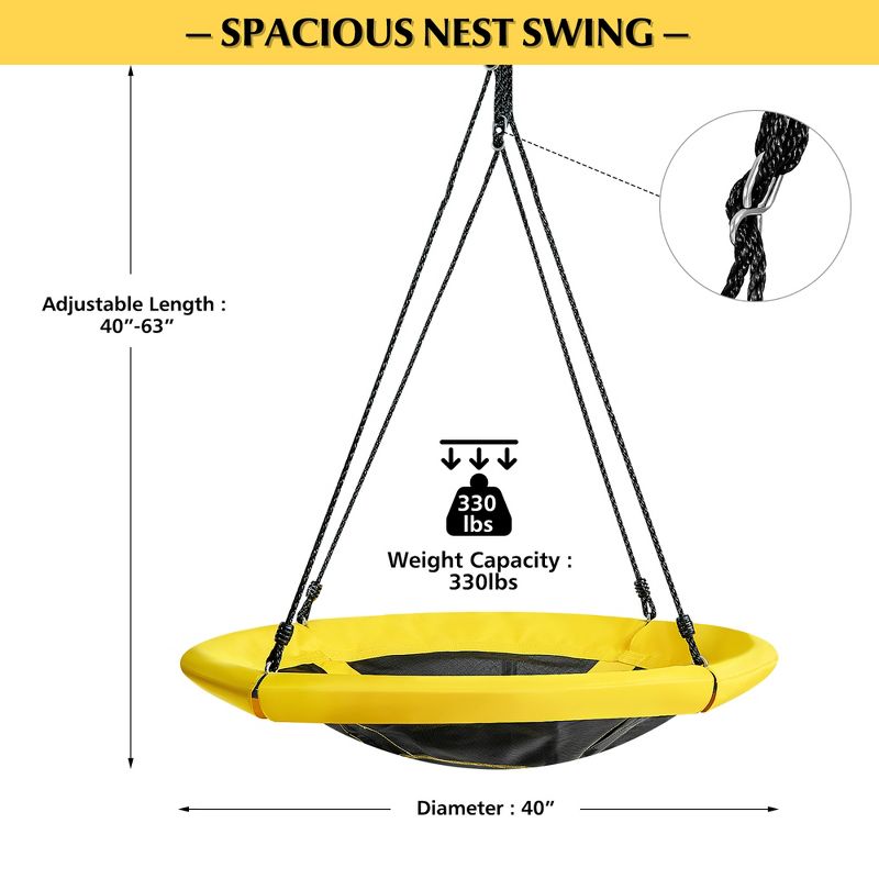 Costway 40'' Nest Tree Swing Round Swing w/ Adjustable Hanging Ropes & Oxford Waterproof Cloth Outdoor Swing, 4 of 11