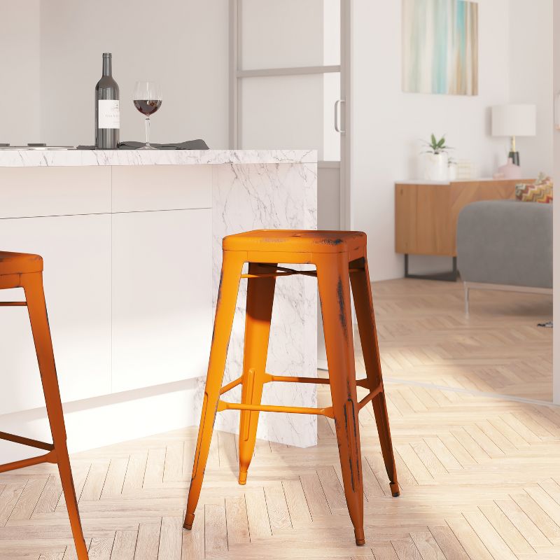 Merrick Lane Metal Stool with Powder Coated Finish and Integrated Floor Glides, 4 of 10