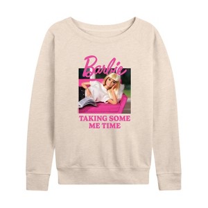 Women's - Barbie - Taking Some Me Time Lightweight French Terry Wide Neck Long Sleeve Shirt - 1 of 4
