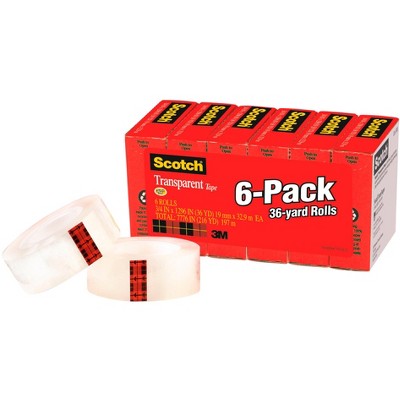 Scotch 600 Transparent Tape, 0.75 x 1296 Inches, Glossy, Pack of 6