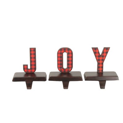 Northlight Set of 3 Red and Black Buffalo Plaid "JOY" Christmas Stocking Holder 6"