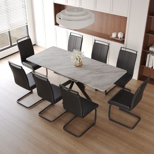 9-Piece Extendable Dining Set with Rectangle Kitchen Table and 8 C-shaped Tube Armless Chairs - 1 of 4