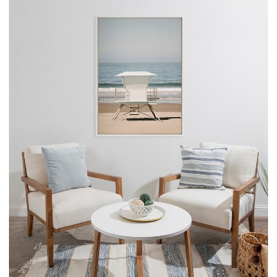 Sylvie Surf Shack Coastal Canvas Print with White Frame