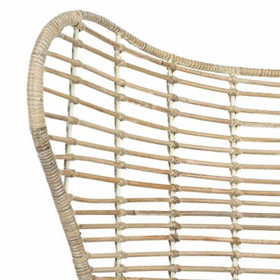 Transitional Beige Rattan Wingback Armchair with White Wash Finish