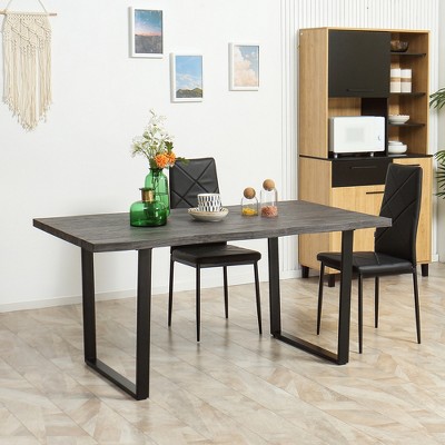 Wavy-Edge Gray Wood Dining Table with Steel Legs for Six
