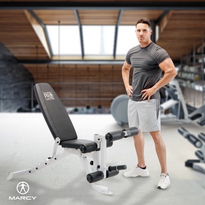 Marcy White Adjustable Multipurpose Home Gym Weight Bench with Caster Wheels