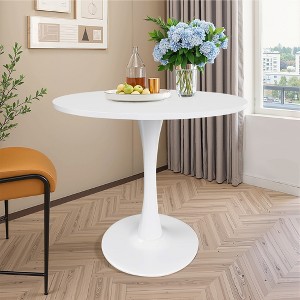 MAYEERTY 31.5" Small Round Dining Tulip Table, Wood Top, Metal Base, Seats 2-4, Black - 1 of 4