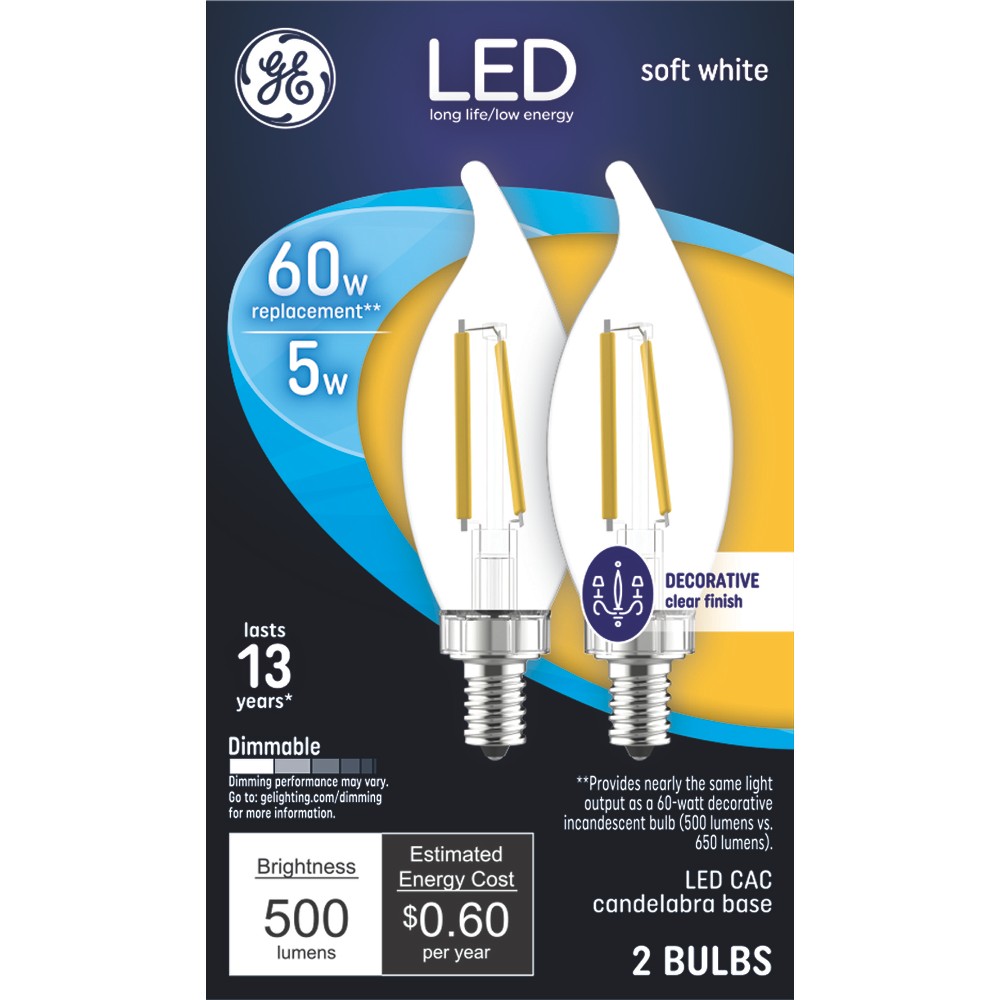 Photos - Light Bulb GE 2pk 60W Decorative LED  Soft White Clear