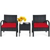 Tangkula 3 Pieces Patio Set Outdoor Wicker Rattan Furniture w/ Cushions Red - image 4 of 4