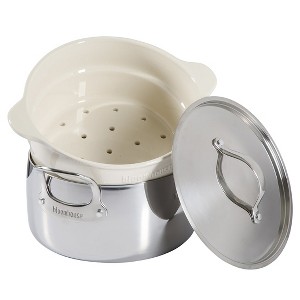 Bloomhouse 6-Quart Triply Stainless Steel Dutch Oven w/ Non-Stick Non-Toxic Ceramic Interior and Ceramic Steamer Insert - 1 of 4