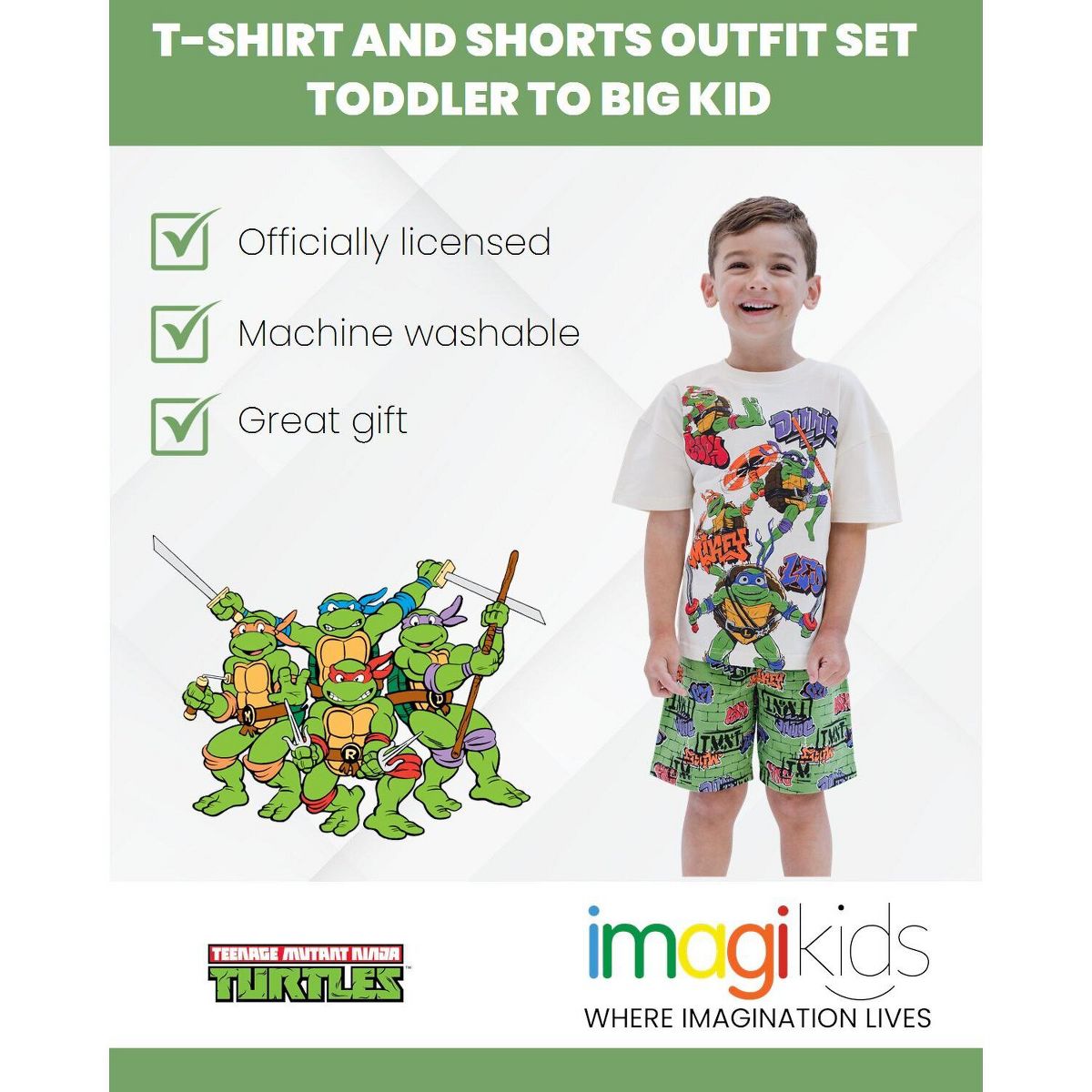 Teenage Mutant Ninja Turtles Donatello Raphael Leonardo T-Shirt and French Terry Shorts Outfit Set Little Kid to Big Kid - thumbnail 2