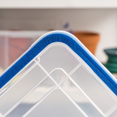 Clear and Blue 44 Quart Stackable Lidded Storage Boxes, 2 Pack