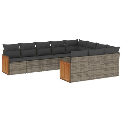 vidaXL 10 Piece Patio Sofa Set with Cushions - Gray Without Table