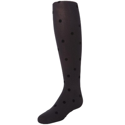Memoi Girls' Flocked Dots Nylon Tights Black 12-14