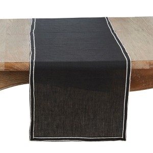 Saro Lifestyle Double Line Embroidered Table Runner, 16"x72", Black - 1 of 4