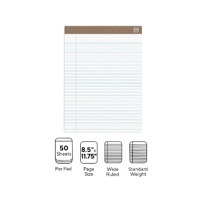 Staples Notepads 8.5" X 11.75" Wide White 50 Sh./pad 12 Pads/pk Tr58185