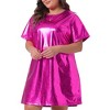 Agnes Orinda Women's Plus Size Metallic Round Neck Short Sleeve Party Loose Mini T-Shirt Dress - 2 of 4