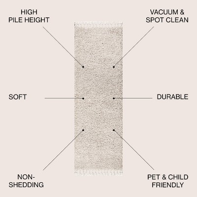 Cream 2 x 8 Shag Reversible Synthetic Area Rug with Tassels